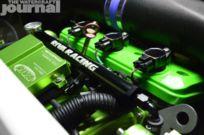 Green Seadoo RXP engine bay