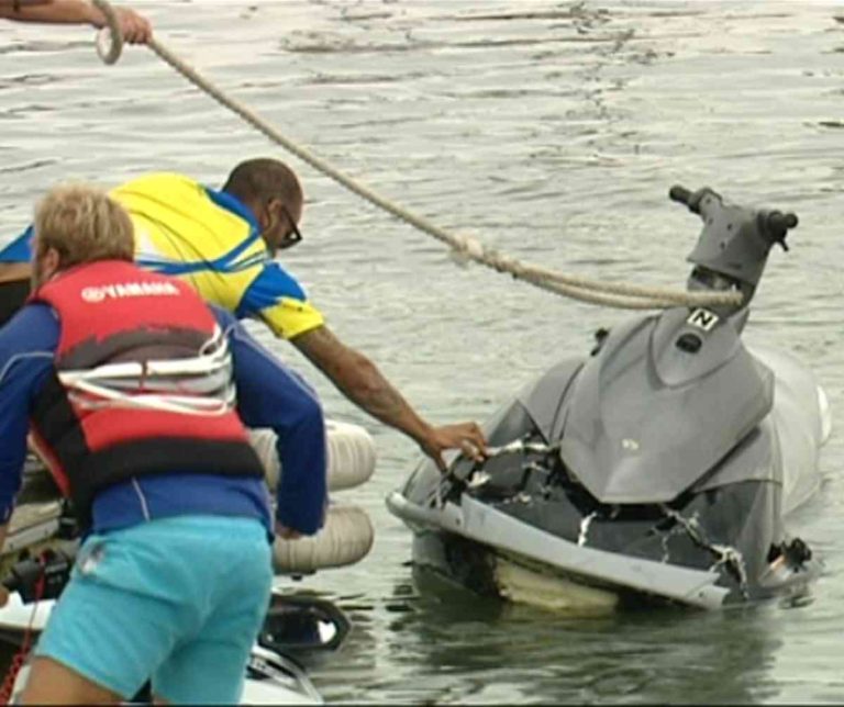 Japanese Tourist on Rental PWC Rams Moored Cruise Ship